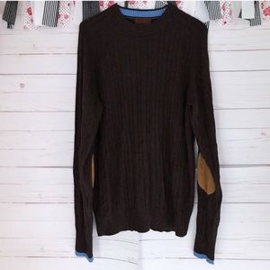 Born Silk Cashmere Cable Knit Elbow Patch Sweater